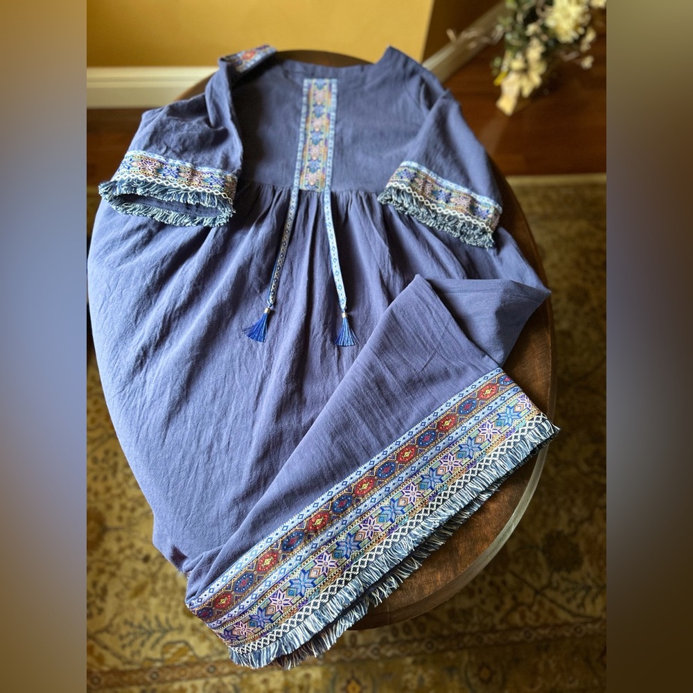 Bohemian Blue Dress with Embroidered Details X-Large or Large new